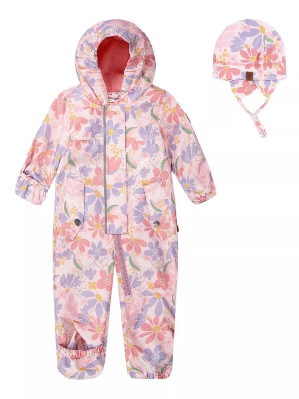 Deux par Deux Baby Girls Mid-Season One-Piece Outerwear with Hat Flower Print